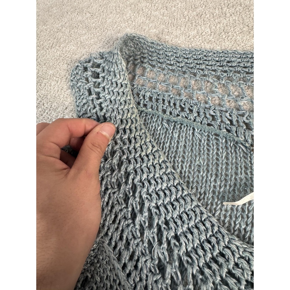Free People Sweater Womens Medium Blue Linen Blend Open Knit Poncho Tank - Picture 4 of 10